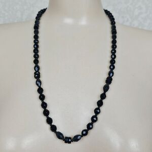 Vintage Multi Faceted Smoky Gray French Jet Black Glass Bead Necklace 25.5" Long